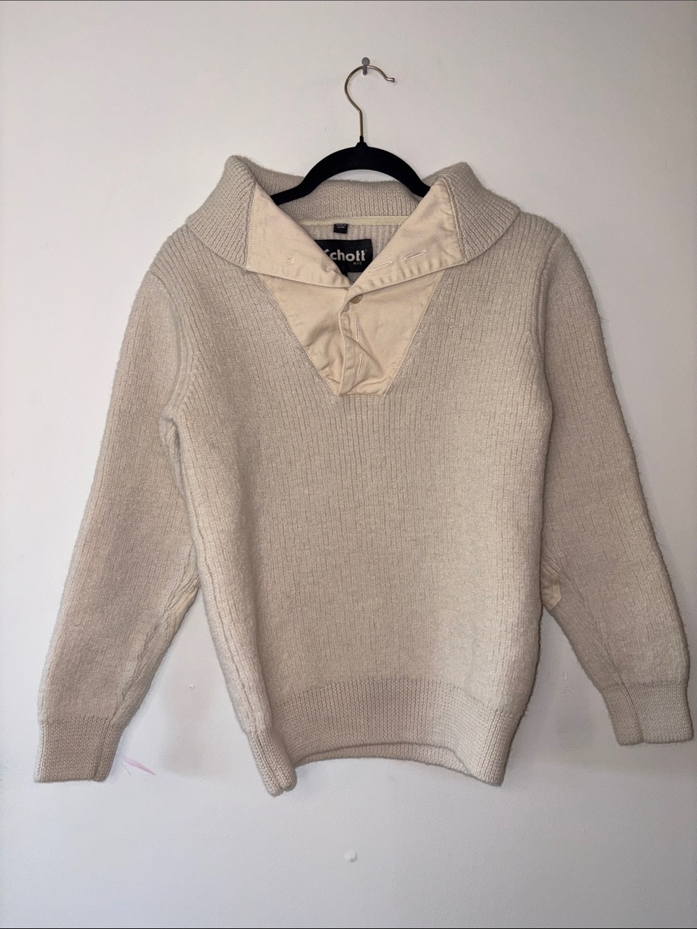 Scholl Cream Cowl-Neck 100% Wool Sweater- Size M
